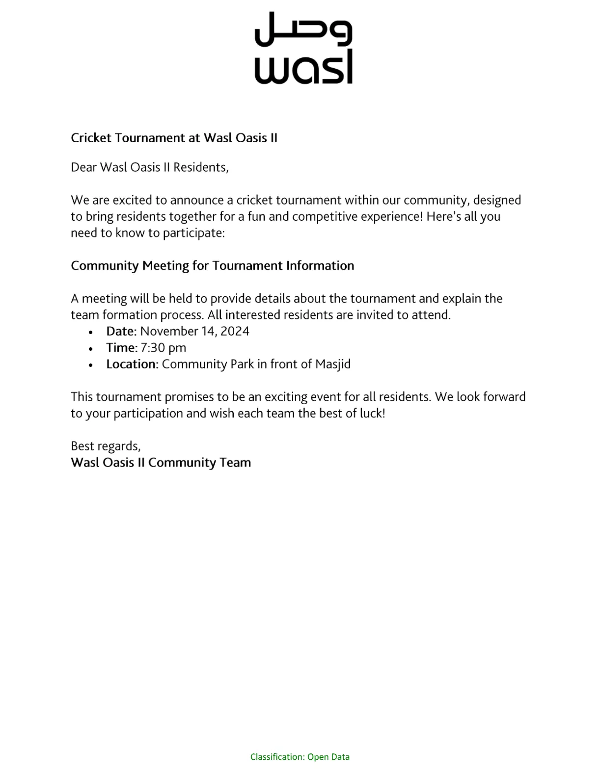 Wasl Oasis 2 Cricket Tournament