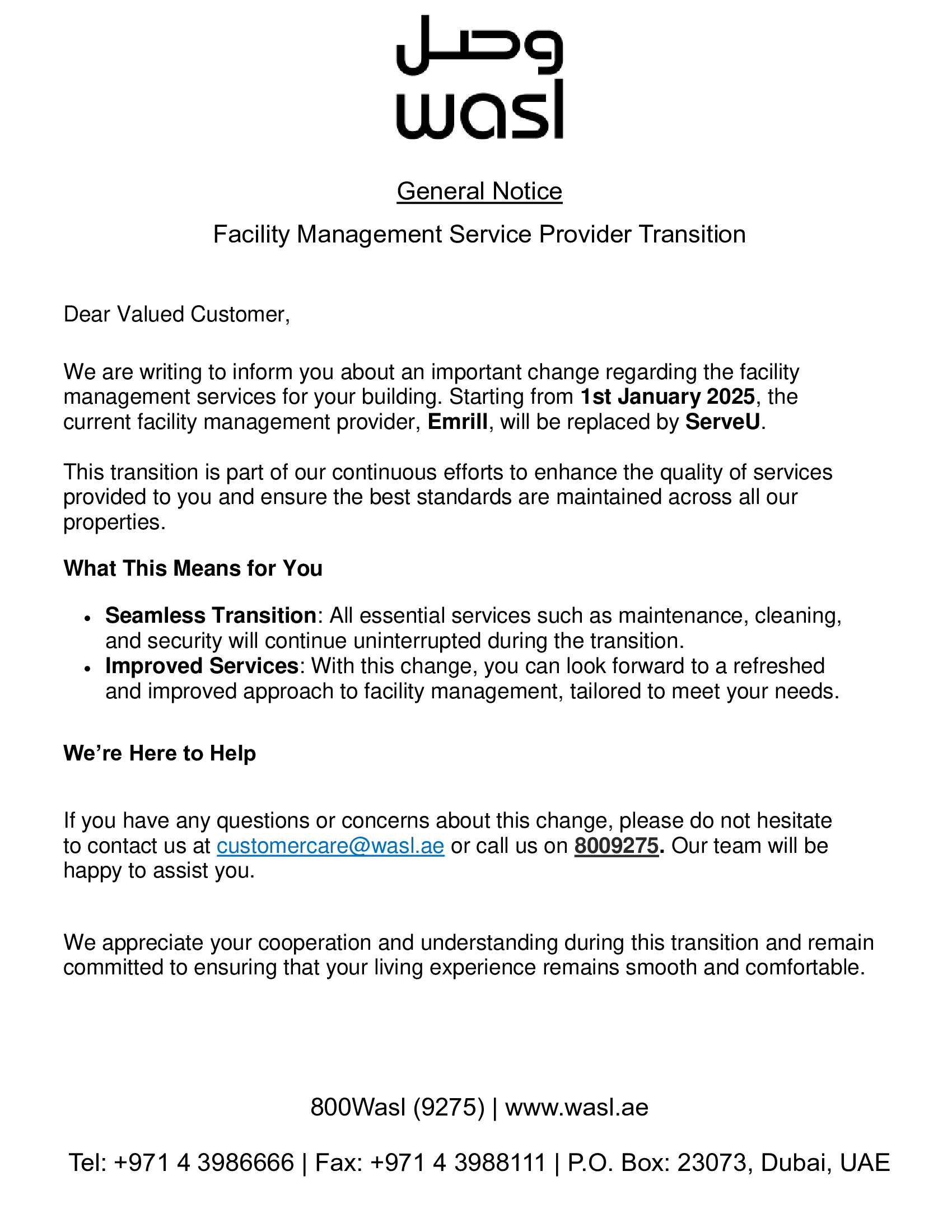Facility Management Service Provider Transition - Emrill-to-ServeU
