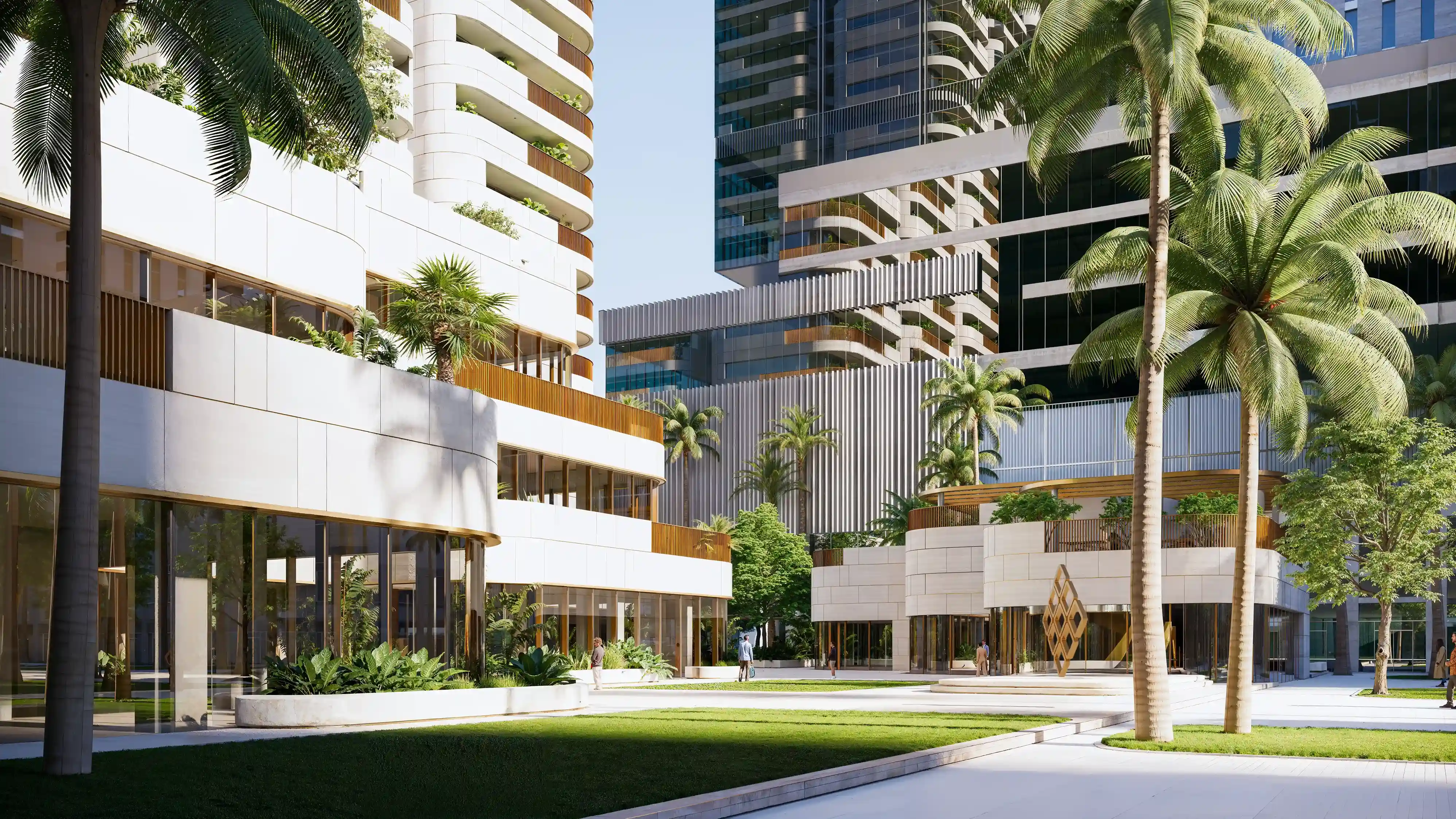 Nine Collective Dubai courtyard with lush landscaping and modern architecture