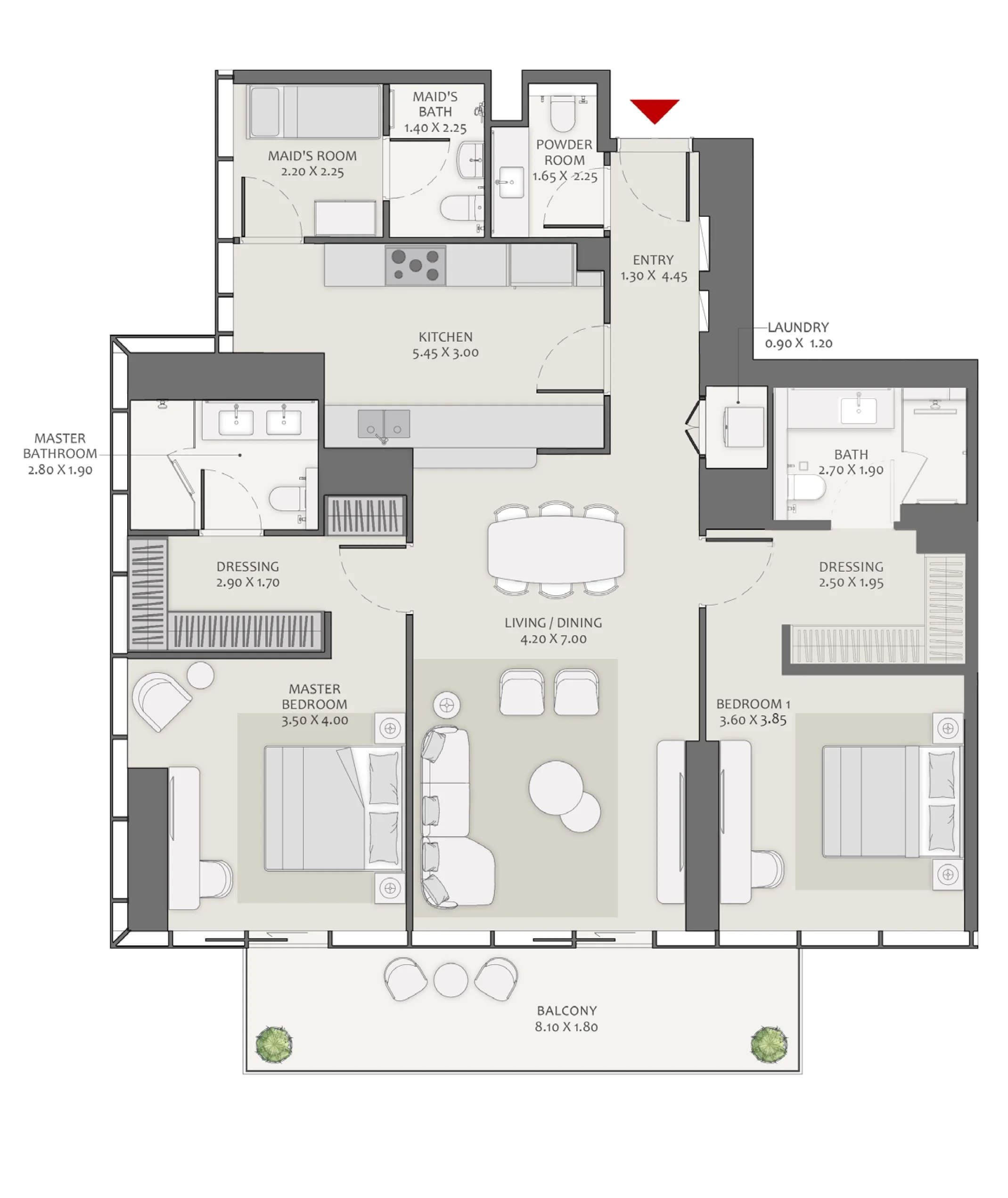 2 Bedroom + Maid
